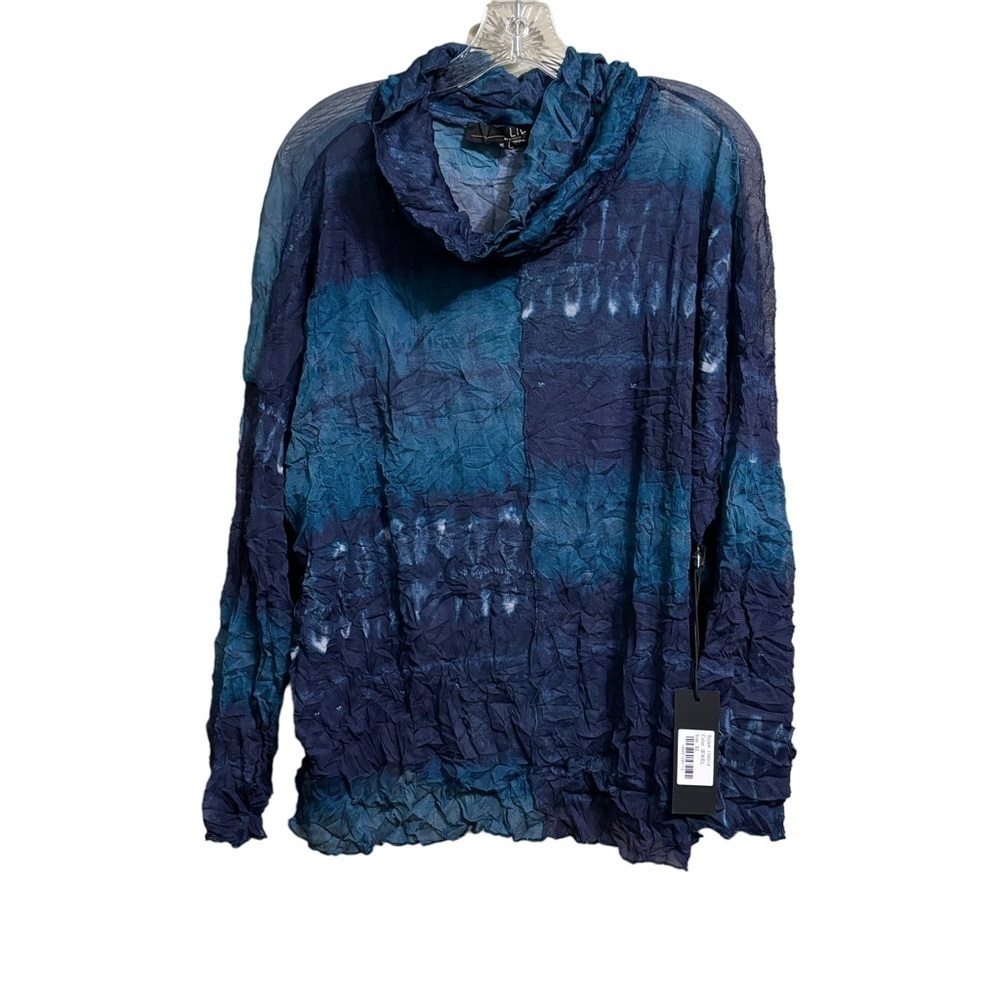 New LIV by Habitat Clothing Sz XXL blue turquoise crinkle sheer mesh blouse cowl